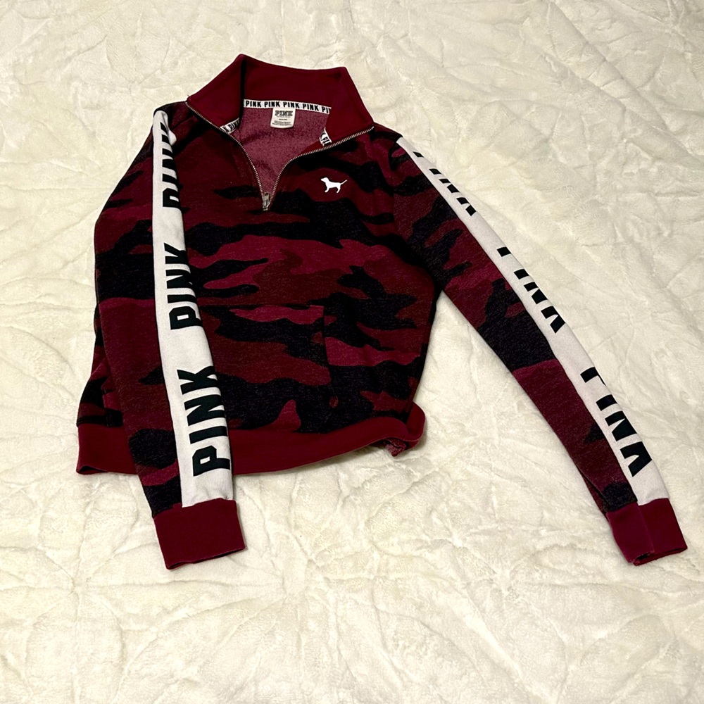 ❌SOLD❌ PINK by Victoria Secret quarter-zip camo pullover